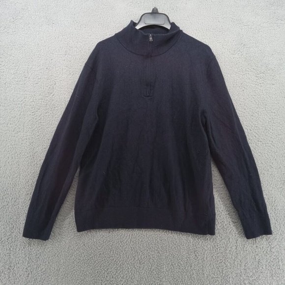 Banana Republic Sweater Mens XL Navy Blue Merino Wool 1/4 Zip Pullover‎ - Picture 1 of 8